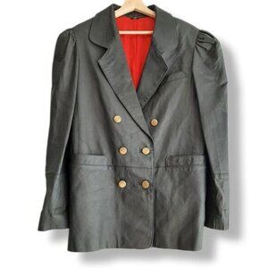 VINTAGE Genuine Leather Jacket Blazer Pleated Shoulders Sz M | Eur 38